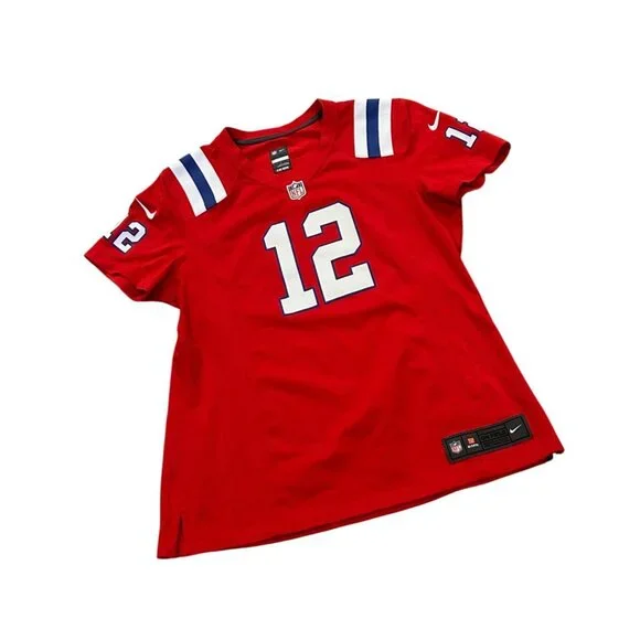 Nike New England Patriots Tom Brady #12 Red Throwback NFL Jersey Women's Large - Picture 3 of 9
